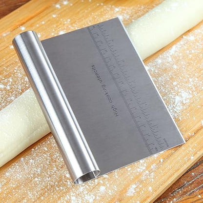 CoguZed 2 Pack Stainless Steel Pastry and Dough Cutter/Scraper/Knife Set, Ideal for Baking, Bread, Cake, Pizza, Multi purpose Bench Scraper with Measuring Scale