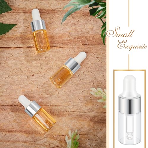 Didaey 200 Pcs 1/2/3/5/10/15 ml Mini Glass Oil Dropper Bottle Bulk, Clear Essential Small Empty Bottles Sample Containers Perfume Liquid Vials with Cap for Traveling (3 ml,Classic Silver) - color: Classic Silver, size: 3 ml