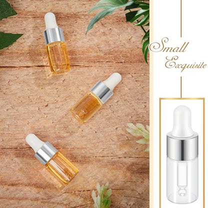 Didaey 200 Pcs 1/2/3/5/10/15 ml Mini Glass Oil Dropper Bottle Bulk, Clear Essential Small Empty Bottles Sample Containers Perfume Liquid Vials with Cap for Traveling (3 ml,Classic Silver) - color: Classic Silver, size: 3 ml