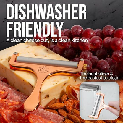 Zulay Adjustable Cheese Slicer - Wire Slicer for Mozzarella, Cheddar, Gouda - Heavy Duty With 2 Extra Wires (Rose Gold) - color: Rose Gold