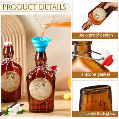 Uiifan 2 Pack 8 oz Vanilla Extract Bottles with Swing Top Flask Whiskey Pocket Amber Glass Flask for Homemade Vanilla Extract Lemon Kombucha Water Apply Christmas Wedding Gift (Amber) - color: Brown, size: 8 oz