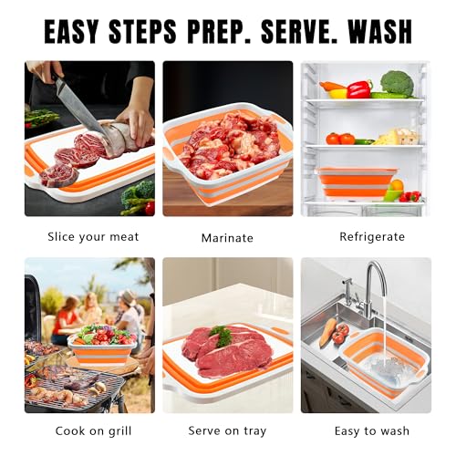 BBQ Prep Tub 16L, 3 in 1 BBQ Prep Tub Set, XL Collapsible Cutting Board Tub & Food Container with Lid, Includes 2 Meat Shredder Claws, Resting Blanket & Carry Bag, Ideal Grilling Tub for Camping