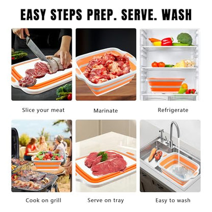 BBQ Prep Tub 16L, 3 in 1 BBQ Prep Tub Set, XL Collapsible Cutting Board Tub & Food Container with Lid, Includes 2 Meat Shredder Claws, Resting Blanket & Carry Bag, Ideal Grilling Tub for Camping