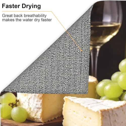 White Wine Cheese Cake Grapes Dish Drying Mat for Kitchen Counter, Absorbent Microfiber Drainer Mats, Non-slip Kitchen Draining Mat for Coffee Machine Dish Rack Pad 18"x16" Dish Drainer Pad - color: White Wine Cheese Cake Grapes