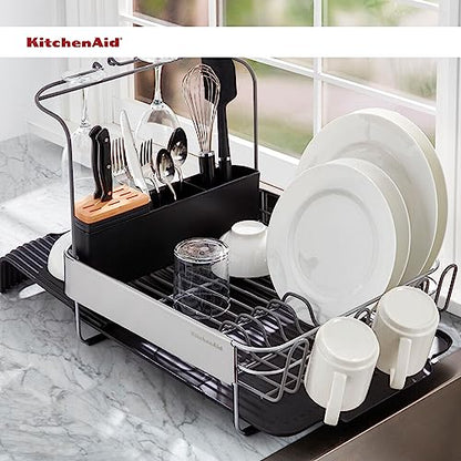 KitchenAid Full Size, Rust Resistant Expandable Dish Rack with Angled Self Draining Drainboard, 24-Inch, Black - color: Black, size: Expandable