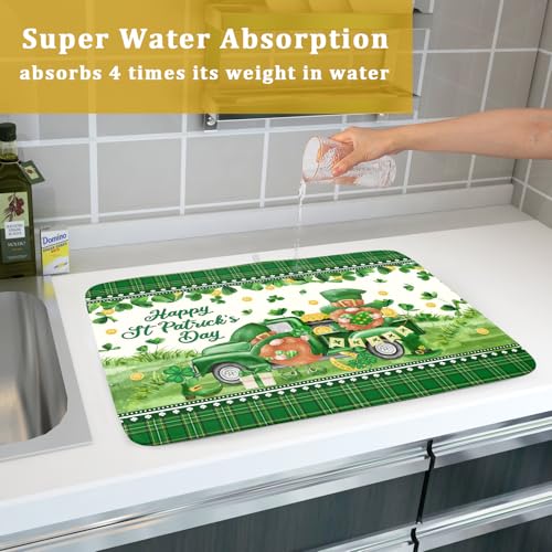 Shamrock Truck Dish Drying Mat Buffalo Check Dish Drainer Mat 18x24 inch Reversible Microfiber Quick Dry Rack Pad for Kitchen Counter Sink - color: Shamrock Truck Plaid, size: 18" x 18"
