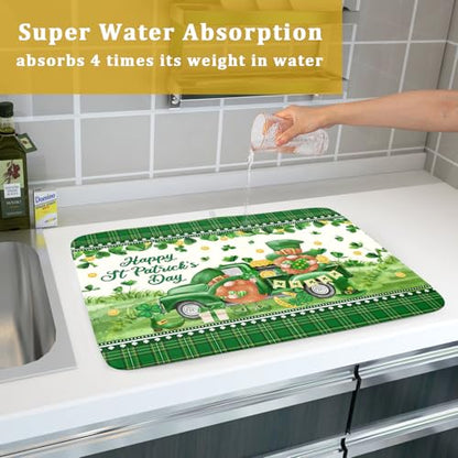 Shamrock Truck Dish Drying Mat Buffalo Check Dish Drainer Mat 18x24 inch Reversible Microfiber Quick Dry Rack Pad for Kitchen Counter Sink - color: Shamrock Truck Plaid, size: 18" x 18"