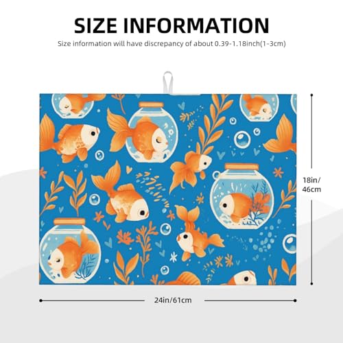 Cute Fish Fishbowl Leaf Dish Drying Mat for Kitchen Counter Microfiber Absorbent Reusable Washable 18x24in - color: Cute Fish Fishbowl Leaf