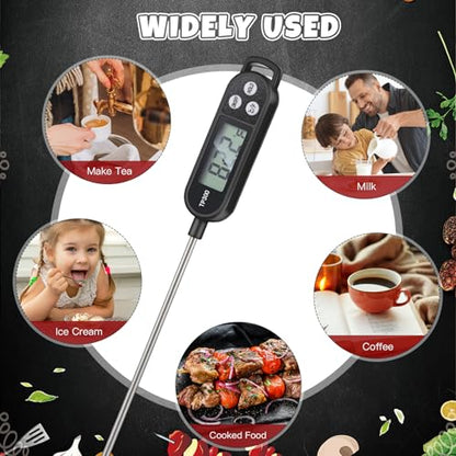 Copkim 12 Pcs Meat Food Thermometer Food with Probe Water Liquid Instant Read Digital Thermometer Kitchen Cooking Supplies for Cooking BBQ Milk Yogurt (Black) - color: Black