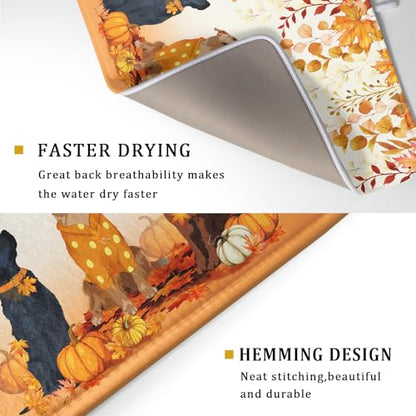 Giwawa Fall Dogs Dish Drying Mat Autumn Leaves Reusable Dishes Pad 18"x24" Holiday Microfiber Quick Dry Dish Drainer Rack Mat for Kitchen Counter - color: Fall Dogs, size: 18x24 inch