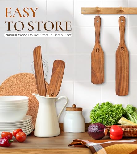 2Pcs Spurtles Kitchen Tools Wooden, Wooden Spurtle Spatula Set for Sourdough Starter, Natural from High Moist Resistance Teak, Kitchen Utensils for NonStick Cookware - size: 2PCS Wooden Spurtle