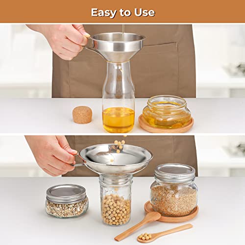 Pisol Canning Funnel for Wide Mouth and Regular Mason Jars, Stainless Steel Kitchen Use Funnels with Strainer for Filling Bottles, Metal Funnel Set for Oil Power Jam Grains Dry & Wet Ingredients