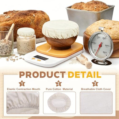 uxcell 6Pcs Sourdough Jar Cover, 110mm Wide Sourdough Starter Jar Covers Cloth Reusable Breathable Cotton Container Elastic Top Fermentation Lids for 3.5"-3.9"D Bowl & Jar Mouth, Beige - size: 110mm 3.5"-3.9"