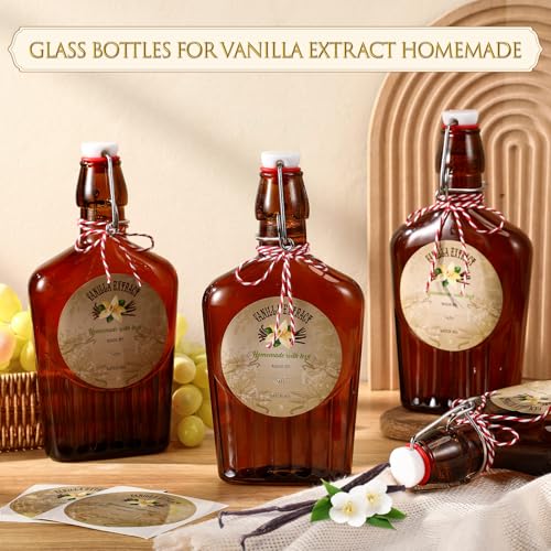 Uiifan 2 Pack 12 oz Vanilla Extract Bottles with Swing Top Flask Whiskey Pocket Amber Glass Flask for Homemade Vanilla Extract Lemon Kombucha Water Apply Christmas Wedding Gift (Amber) - color: Amber, size: 12oz