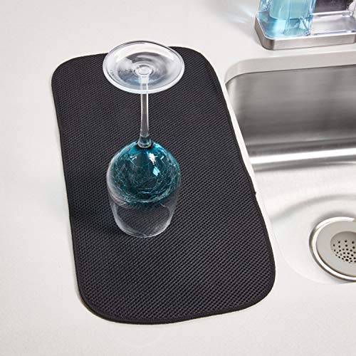 iDesign Fabric Mini Kitchen Countertop Dish Drying Mat, Black | Absorbent - color: Black, size: 9" x 18"