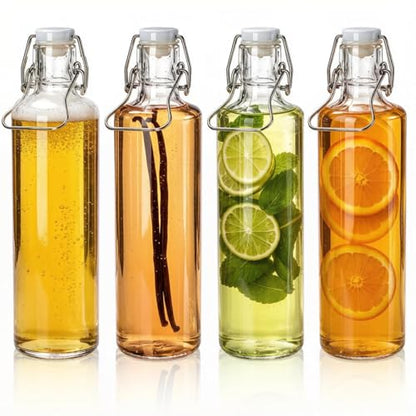 Cididu 33oz Swing Top Glass Bottle 4 Pack, 1L Clear Beer Bottle with Air Tight Lids, Easy Cap Glassware with Handle for Kombucha, Home Brewing, Juice, Carbonated Drink, Vinegar, Oil, Mead, Milk, Soda