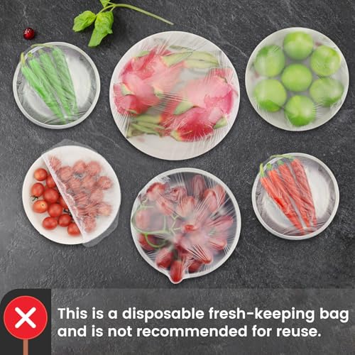 Nanaborn Fresh Keeping Bags 200pcs with Elastic Disposable Shrinkable Food Storage Covers for Kitchen Bowl/Plates