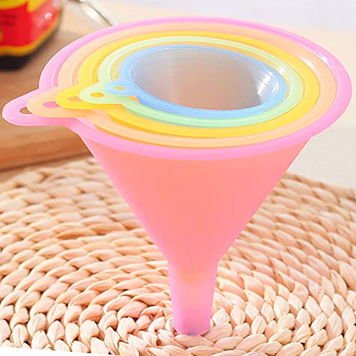 Plastic Funnel Set Funnels, Multipurpose Funnels Wide Mouth Funnel, Rainbow Colours Kitchen Suitable for a Variety of Bottles, Cans(5Pcs, Various Sizes)