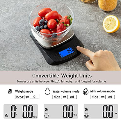 NUTRI FIT Ultra Slim Kitchen Scale Digital Food Weight Scale for Baking Cooking in Grams and Ounces Tare & Backlit LCD Display 11lb 5kg Capacity- Black/Stainless Steel - color: Black