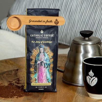 Grounded in Faith Coffee Scoop – Stainless Steel Measuring Spoon with Engraved Christian Message – Catholic Coffee Accessory & Gift