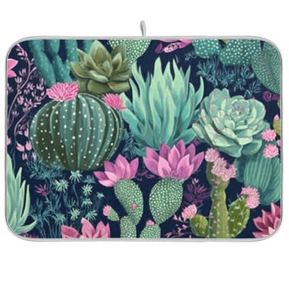 Kcldeci Succulent Plants Cactus Tropical Dish Drying Mat Kitchen Drying Pad Dish Draining Mat Dish Rack Drainer Pad 18 x 24 - color: Cactus, size: 18x24in