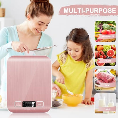 Food Scale, 11lb Kitchen Scale with 6 Units Tare Function & LCD Display, 0.05oz/1g Stainless Steel Digital Food Scale Grams and Ounces for Baking, Cooking, Dieting and Meal Prep (Pink) - color: Pink