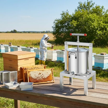 Honey Press Extractor Wax Machine, 10L/2.6Gal Stainless Steel Fruit Winee Press, Manual Large Bee Honey Presser Fruit Wine Machine, T-shape Apple Pressr Extractor for Wine and Juice