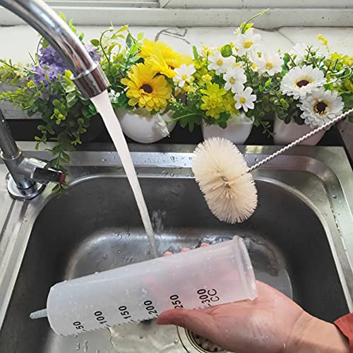 NewFerU Stainless Steel Soda Bottle Cleaning Brush in Natural Boar Bristle Wool Tip, Long Handle, Flexible Bendable Thick Wire Cleaner for Narrow Neck Water Baby Bottles Straw Pipe Tube Flask (Round) - color: Round