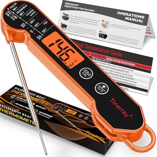 Professional Digital Meat Thermometer Instant Read Waterproof – Folding Probe Food Thermometer with Backlight & Calibration, Fast Read for BBQ, Grill, Deep Fry, Liquids, Gift for Chef (Orange) - color: Orange