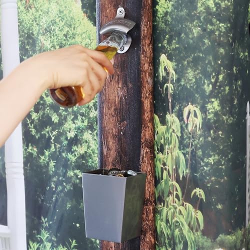 Narrow Beer Bottle Cap Catcher Wall Mounted Matte Silver Stainless Steel Soda Top Bucket for Wooden Cooler Table - color: Silver