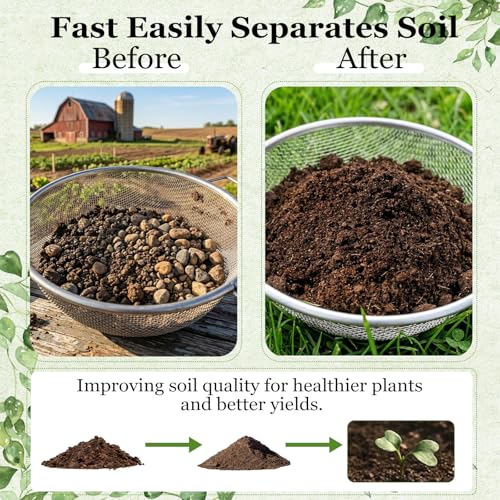 2PCS Soil Sifter for Gardening with Handle,Stainless Steel Rock Compost Soil Sifter for 5 Gallon Bucket,1/4in,1/8in Mesh Garden Sifting Screen Gravel Sawdust Vermicompost with Repotting Mat - size: 2-Piece Set (1/4", 1/8" Mesh)