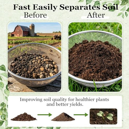 3PCS Soil Sifter for Gardening with Handles - Rock Compost Dirt Sifter for 5 Gallon Bucket, 1/4in,1/8in,3/8in Mesh Garden Sifting Screen Gravel Sawdust Vermicompost with Repotting Mat - size: 3-Piece Set (1/4", 1/8", 3/8" Mesh)