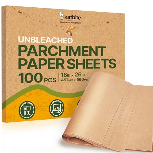 Katbite Parchment Paper Sheets Heavy Duty, 18x26 Inches 100 PCS Precut Baking Parchment, Unbleached, Non-stick, Non-toxic, Extra Strong, Flat Baking Paper for Oven, Cooking, Grilling, Air Fryer - color: 18"x26"-100