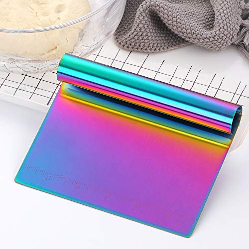 Stainless Steel Multifunctional Flour Scraper Mirror Polished Cake & Pizza Cutter Dough & Pastry Cutter Baking Scale Scraper & Butter Knife With Scale Pastry Bread Separator Rainbow - color: Rainbow
