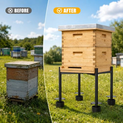 Adjustable Metal Bee Hive Stand,Ant-Proof & Insect-Proof Design Beehive Stand, Adjustable Width (12” - 20”) Fits 8-10 Frame Hive Holder for Beekeeping