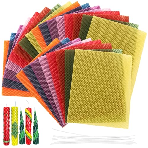 LDHHYH 24pcs 8 x 10 Inch Beeswax Sheets for Candle Making, 8 Colorful Beeswax Candle Making Kit for Adults, Honeycomb Sheet with Cotton Wick for DIY Craft Gift - color: Bright Colors, 8x10 Inch