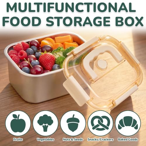 Everusely - Extra Large Stainless Steel Food Container + Snap Lock Lid - 68 oz - Airtight Food Storage Box - Meal Prep, Vegetables, Travel Lunch, Marinating Meat - Microwave, Oven, Refrigerator Safe - size: 2000mL