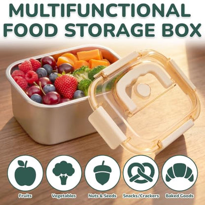 Everusely - Extra Large Stainless Steel Food Container + Snap Lock Lid - 68 oz - Airtight Food Storage Box - Meal Prep, Vegetables, Travel Lunch, Marinating Meat - Microwave, Oven, Refrigerator Safe - size: 2000mL