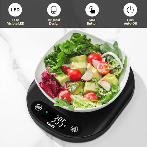 Vitafit 33lb/15kg Digital Food Scale in High Precision 0.1oz/1g, Our Own Kitchen Scale Professional Factory Since 2001, Home and Kitchen Essentials for Cooking and Baking, LED, 3*AAA Batteries, Black - color: Black