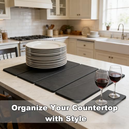 2PCS Stone Dish Drying Mat for Kitchen Counter,Collapsable Stone Dish Drying Mat with Diatomaceous Earth for Quick Drying-Ultra Absorbent-Eco-Friendly,Foldable -23.6"×15.7" Dark Gray Wave Grooves - color: DKHX-Dark Grey