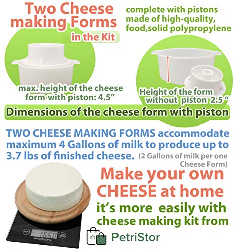 Wooden Cheese Press for Cheese Making Supplies 16 in Wooden Guides and 2 Cheese Mold with Follower Piston 1.3 Qt - Small Home Supply Ultimate Cheese Press Machine - Prensa Para Queso Casero