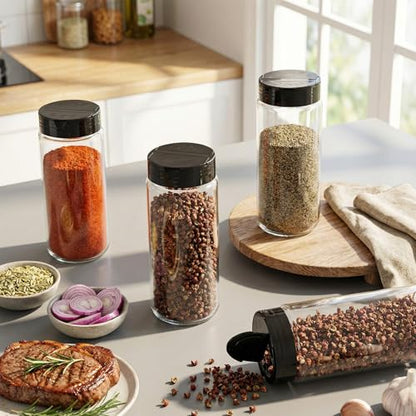 3 Pack 16 oz Glass Spice Jars with Shaker Tops Lids Large Spice Bottle with Lids for Kitchen, Herbs, Sugar, Pantry Herb Salt Pepper Storage (Round)