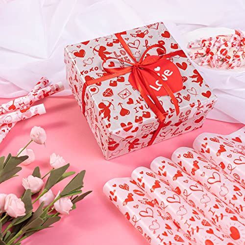 Valentine's Day Wax Paper for Food, 100 Pcs, 8.6 x 9.8 inches, Waterproof, Oil-proof, Sandwich Wrap, Candy Wrap, Picnic Basket Liners, Love Lock Pattern - color: Cupid