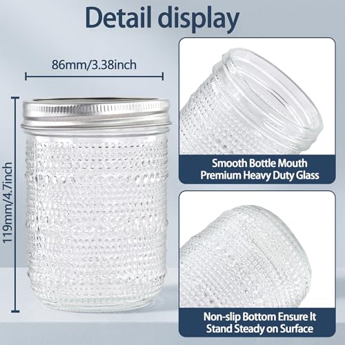 WELLIFE 6-Pack 16 oz Mason Jars with Lids – Wide Mouth Textured Glass Jars, Airtight Leak-Proof Canning Jars for Food Storage, Pickling, Fermenting, Freezing & Crafts - color: Dot Mason Jars 16oz-6Pcs