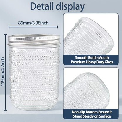WELLIFE 6-Pack 16 oz Mason Jars with Lids – Wide Mouth Textured Glass Jars, Airtight Leak-Proof Canning Jars for Food Storage, Pickling, Fermenting, Freezing & Crafts - color: Dot Mason Jars 16oz-6Pcs