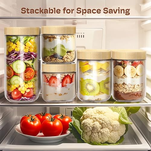 4 Pack 10oz Overnight Oats Containers with Bamboo Lids, Glass Jars with Airtight Lids for Meal Prep, Wide Mouth Mason Salad Jars, Glass Food Storage Container for Yogurt Chia Snacks Spice Sugar - color: 10oz 4 Pack