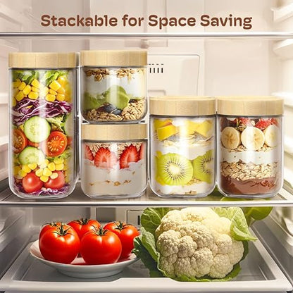 2 pack 24oz Overnight Oats Containers with Bamboo Lids, Glass Jars with Airtight Lids for Meal Prep, Wide Mouth Mason Salad Jars, Glass Food Storage Container for Yogurt Chia Snacks Spice Sugar - color: 24oz 2 Pack