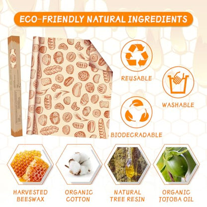 Beeswax Wraps for Food Roll(13x39inch), Organic Beeswax Wrap Beeswax Food Wraps Reusable Food Wrap Sustainable Beeswax Paper Beeswax Sandwich Wrap Beeswax Storage Cloth (Bread) - color: Brown