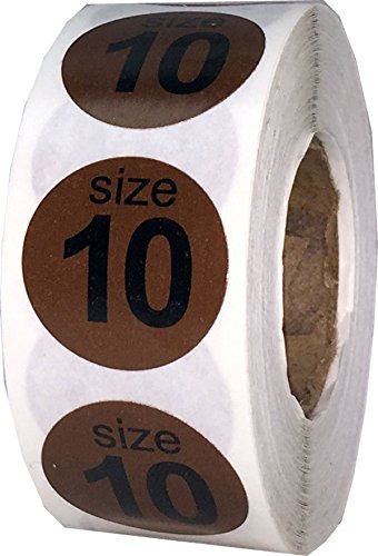 Shoe Size 10 Brown Stickers for Retail Clothing – 3/4 Inch Round, 500 Semi-Gloss Adhesive Labels Per Roll for Footwear Inventory, Organization, and Display – Made in the USA - color: Brown Size 10