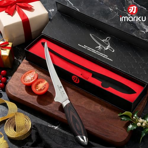 imarku 8 Inch Fillet Knife, Razor Sharp Boning Knife with Japanese High Carbon Stainless Steel, Professional Filet Knives for Precision Meat Cutting Deboning Fish Fillting, Ergonomic Pakkawood Handle - color: Chestnut